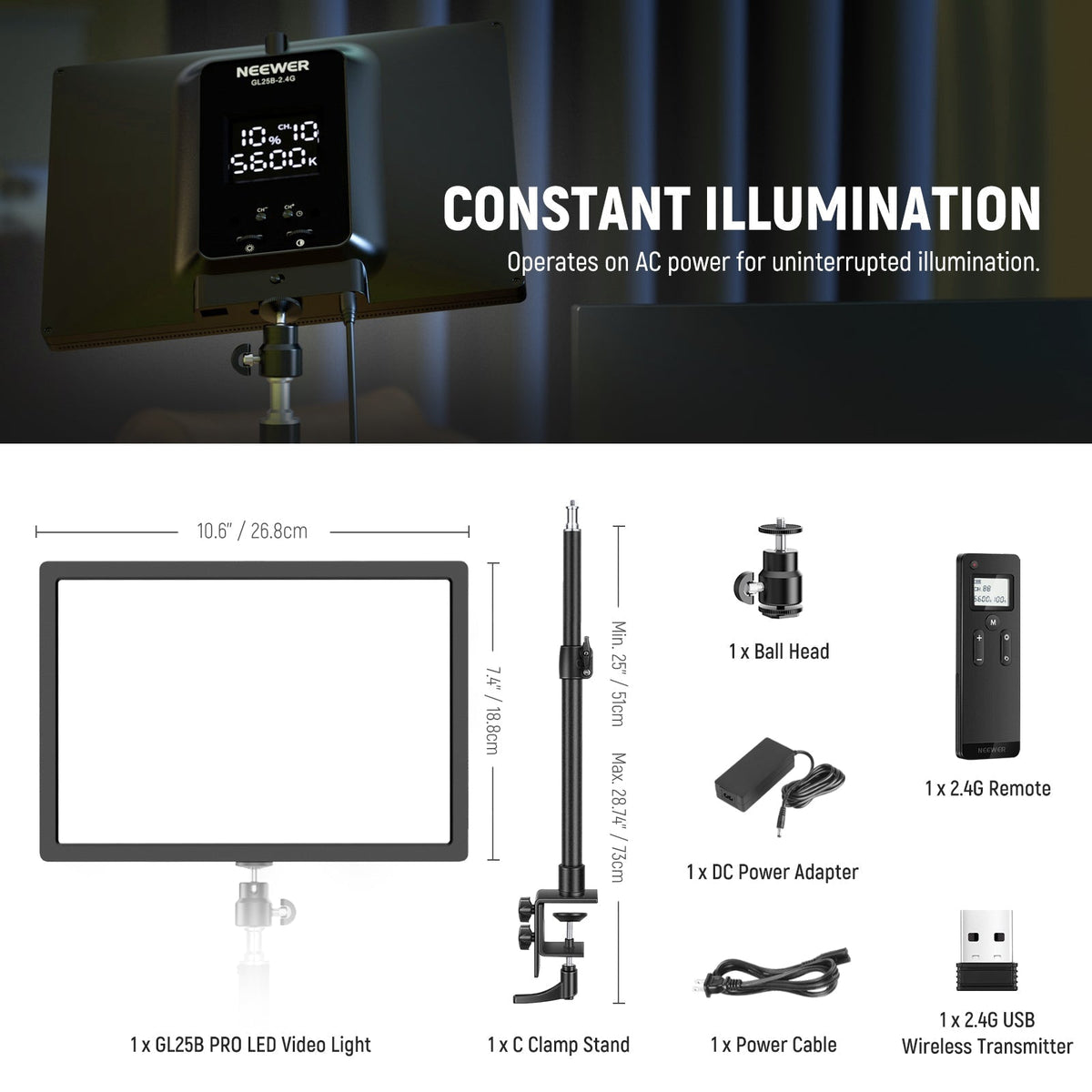 NEEWER GL25B 12.9" Streaming Key Light