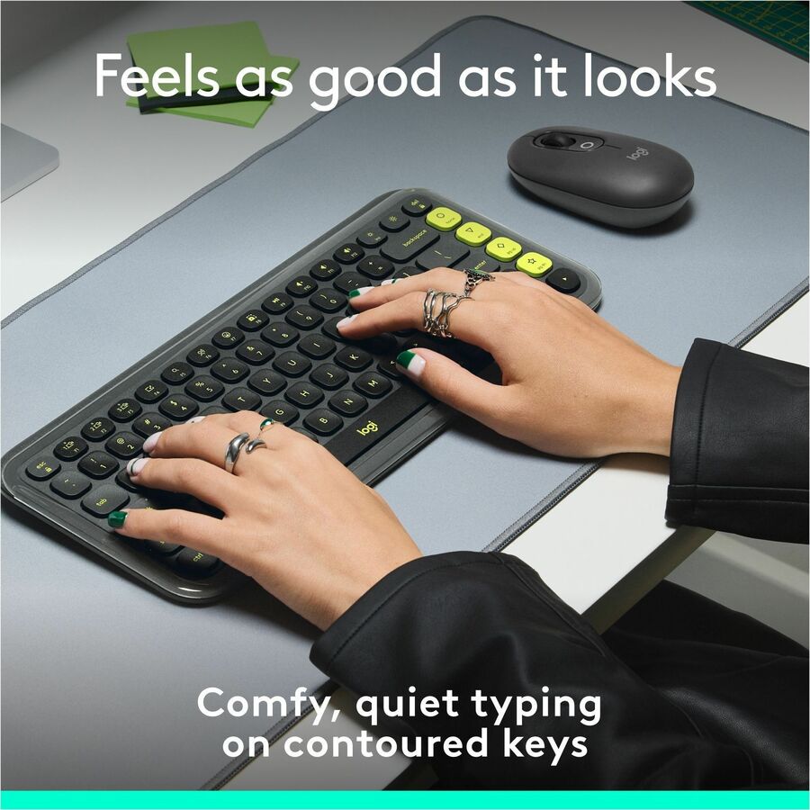 Logitech POP ICON KEYS Wireless Bluetooth Keyboard, Comfortable Typing, Programmable Keys, Easy-Switch Between up to 3 Devices (Graphite & Green) - 920-013143